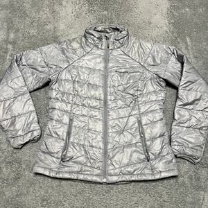 Columbia Puffer Jacket Womens Large Omni Heat Turbodown Gray Coat **